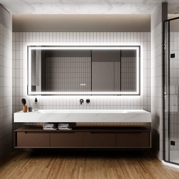 72 in. W x 32 in. H Rectangular Frameless Anti-Fog LED Light Vertical Wall Mounted Bathroom Vanity Mirror in Silver