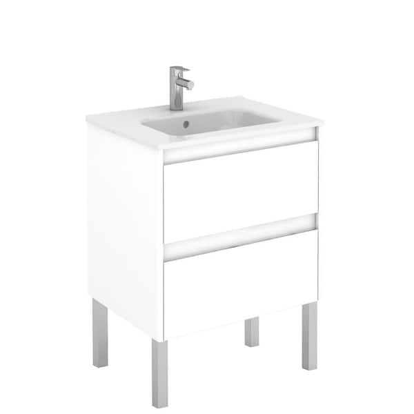 WS Bath Collections Ambra 23.9 in. W x 18.1 in. D x 32.9 in. H Bathroom Vanity Unit in Gloss White with Vanity Top and Basin in White