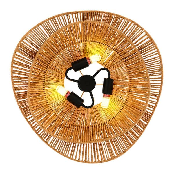 OUKANING 3-Light Yellow Bohemian Shaded Pendant Light with Hemp