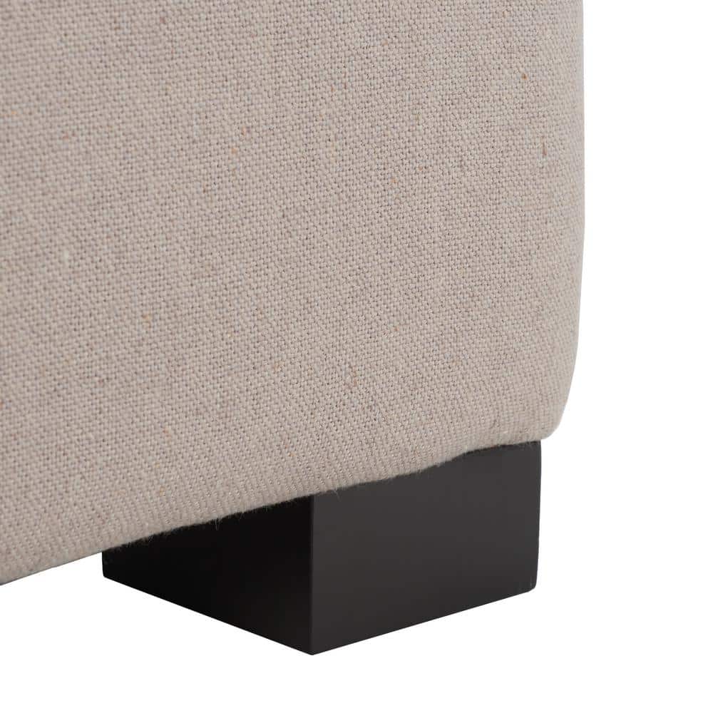 Large Beige Linen Tufted Storage Bench with Black Birch Wood