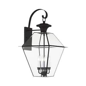Ainsworth 27.5 in. 4-Light Black Outdoor Hardwired Wall Lantern Sconce with No Bulbs Included