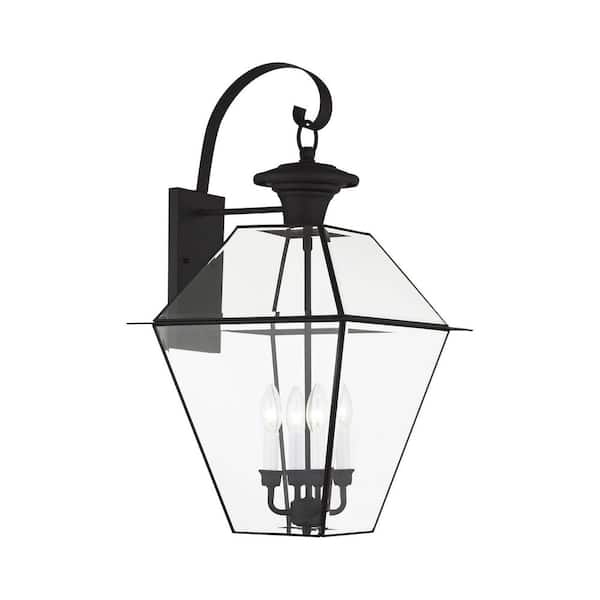 AVIANCE LIGHTING Ainsworth 27.5 in. 4-Light Black Outdoor Hardwired Wall Lantern Sconce with No Bulbs Included