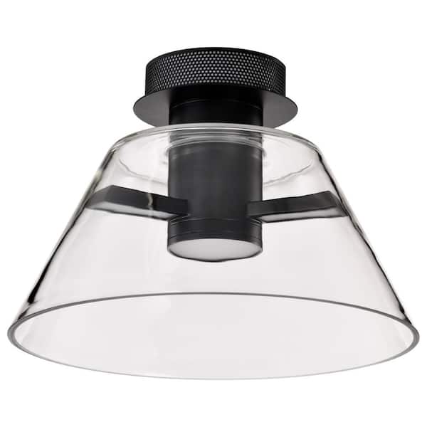 Edmond 13.63 in. 1-Light Matte Black Semi-Flush Mount with Clear Glass Shade