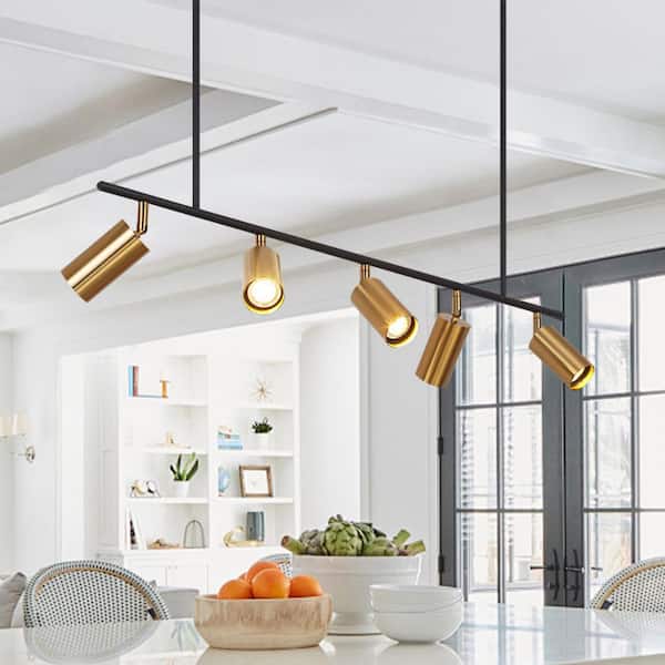 3.61 ft. 5-Light Matte Black Gold Standard Track Lighting Kit with Adjustable Heads