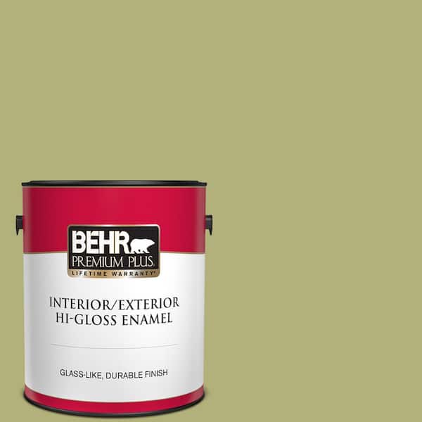 BEHR PREMIUM PLUS 1 gal. #M340-5 Fresh Artichoke Hi-Gloss Enamel Interior/Exterior Paint