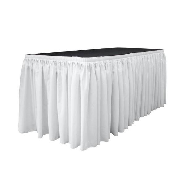 14 ft. x 29 in. Long White Polyester Poplin Table Skirt with 10 L-Clips