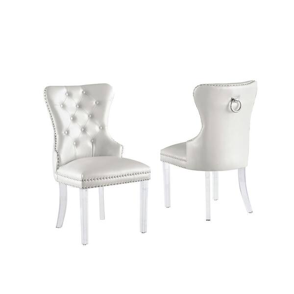 white faux leather dining chairs