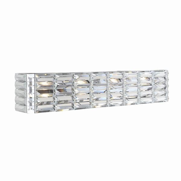 Evelyn Crystal Rectangle 31.75 in. 4-Light Chrome Iron/Crystal Glam Modern LED Vanity Light