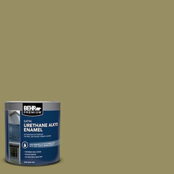 BEHR PREMIUM 1 qt. #390F-6 Tate Olive Satin Enamel Urethane Alkyd Interior/Exterior Paint