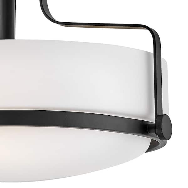 HINKLEY - Hinkley Harper Medium Semi-Flush Mount Ceiling Light, Black + Etched Opal Glass