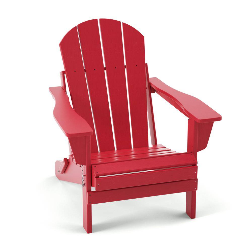 All Weather Red Folding HDPE Plastic Adirondack Chair AC-HE01-RD - The ...