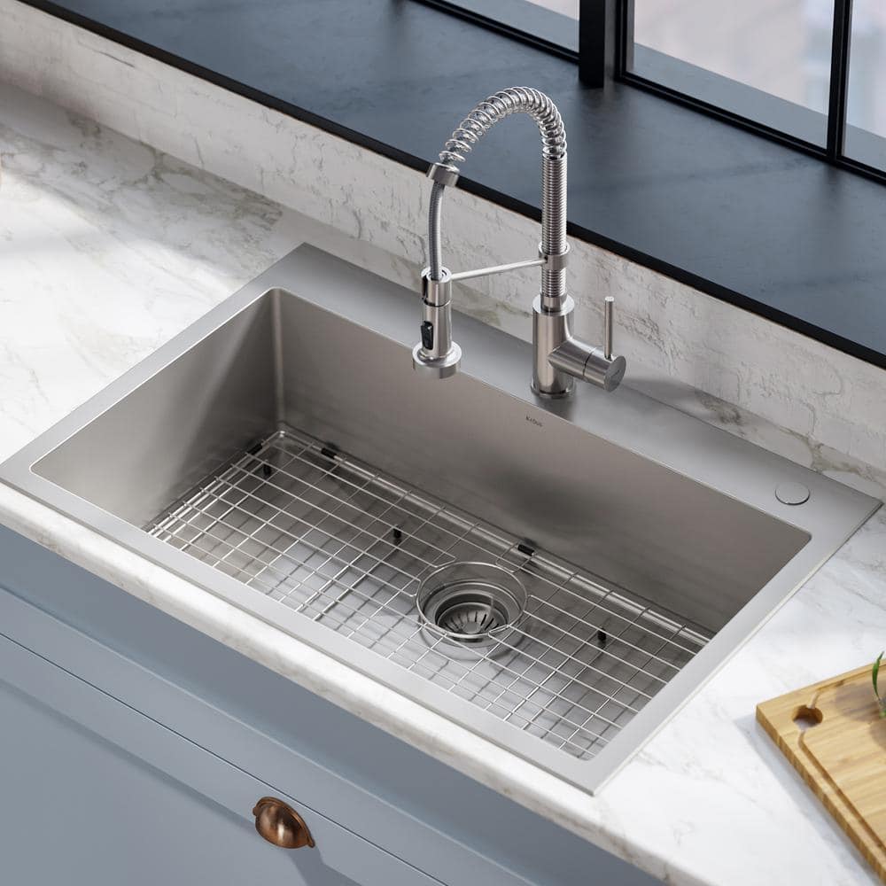 Stainless Steel Dual Mount Kitchen Sink with Pull-Down Faucet, 33"