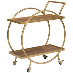 28 in. x 14 in. x 32 in. Metal Gold and Brown Odessa Bar Cart