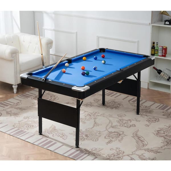 Unbranded 66 in. Pool Table Easy Setup Folding Billirad Table Game Table in Black & Blue