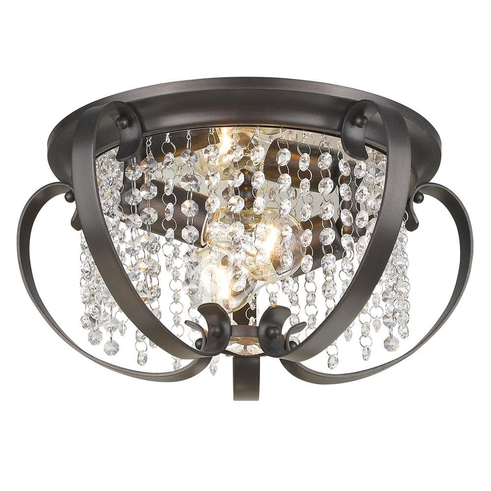 Ella Enchanted 2-Light Flush Mount in Brushed Etruscan Bronze with Crystal Accents