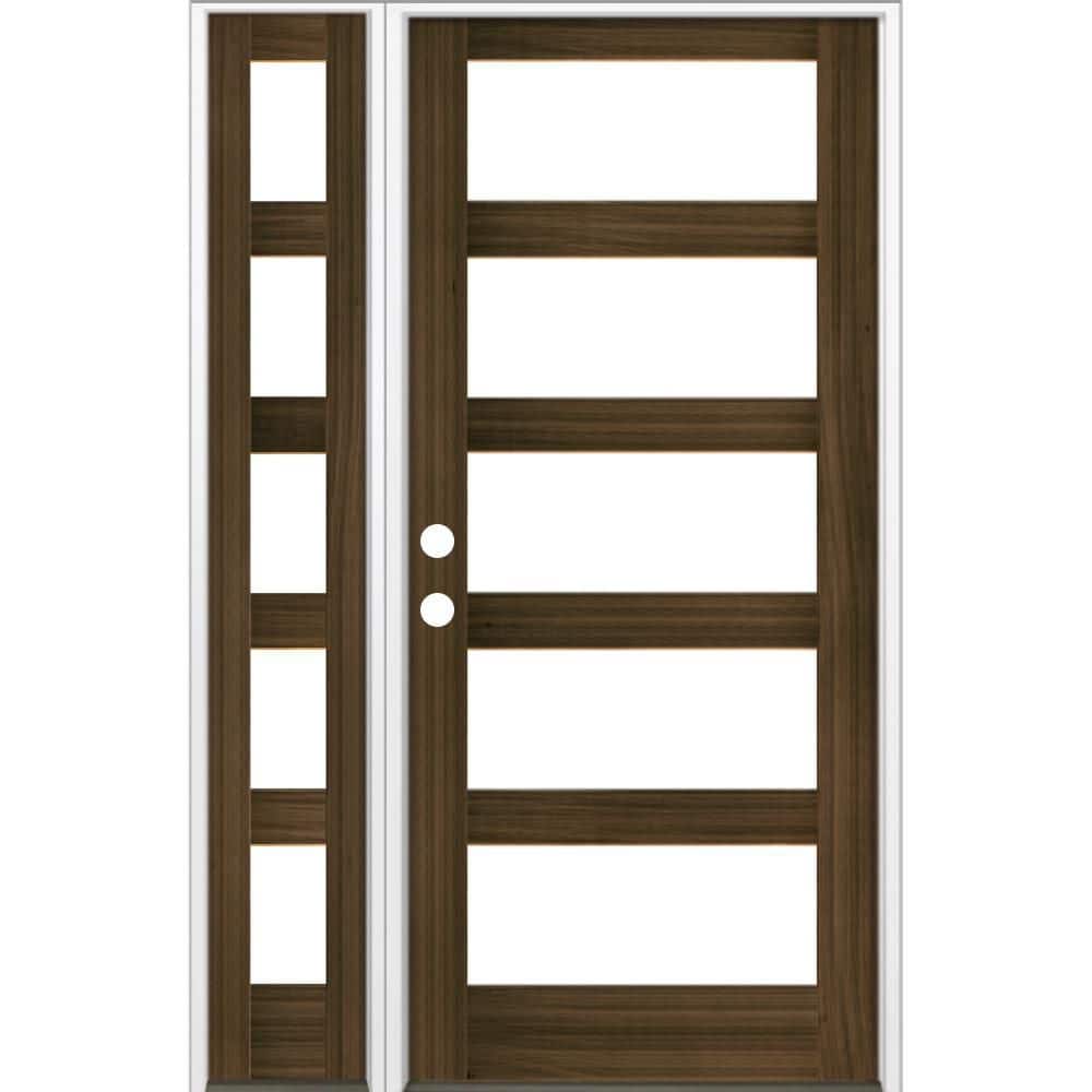 56 in. x 96 in. Modern Hemlock Right-Hand/Inswing Clear Glass Black Stain Wood Prehung Front Door with Left Sidelite price history on PriceWatchPro