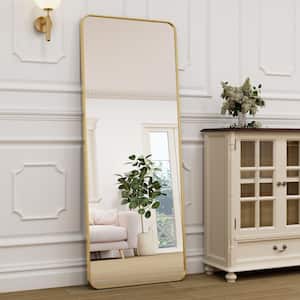 20 in. W x 64 in. H Rectangular Gold Aluminum Alloy Framed Rounded Full Length Mirror Wall Mirror