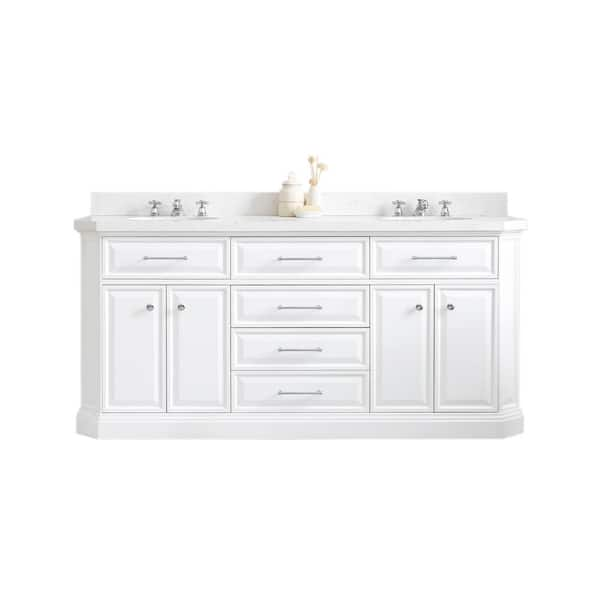 Palace 72 in. W x 22 in. D x 34 in. H Double Sink Bath Vanity in Pure White with Carrara White Quartz Top