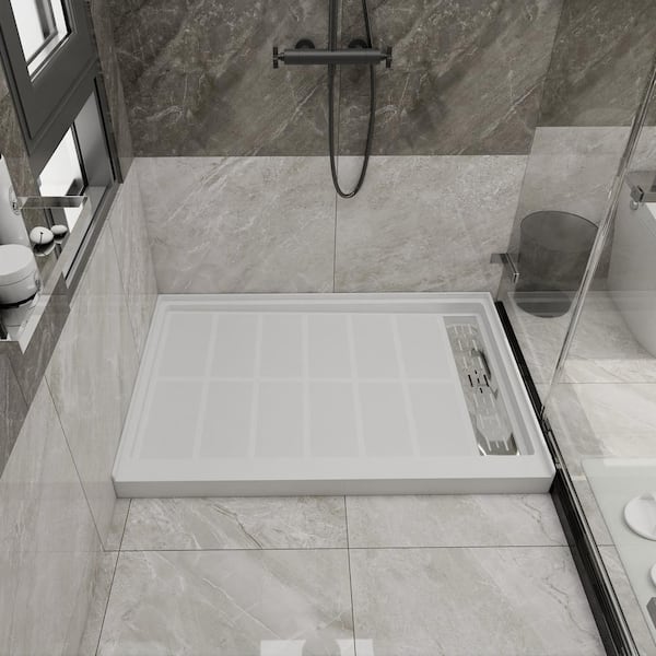 ARTCHIRLY 48 in. L x 32 in. W Single-Threshold Alcove Shower Pan Base in White with Right Hand Drain
