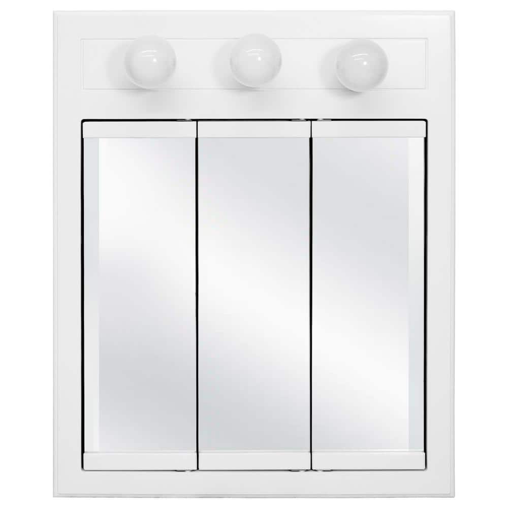 Concord 24-Inch White Gloss Wood Medicine Cabinet with Mirror and Lights