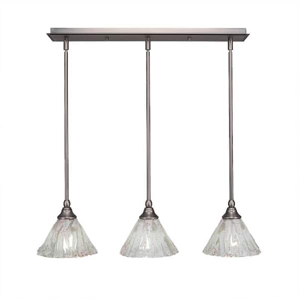 Unbranded Livingston 100-Watt 3 Light Brushed Nickel, Linear Pendant Light with 7 in. Italian Ice Glass Shade No Bulbs Included