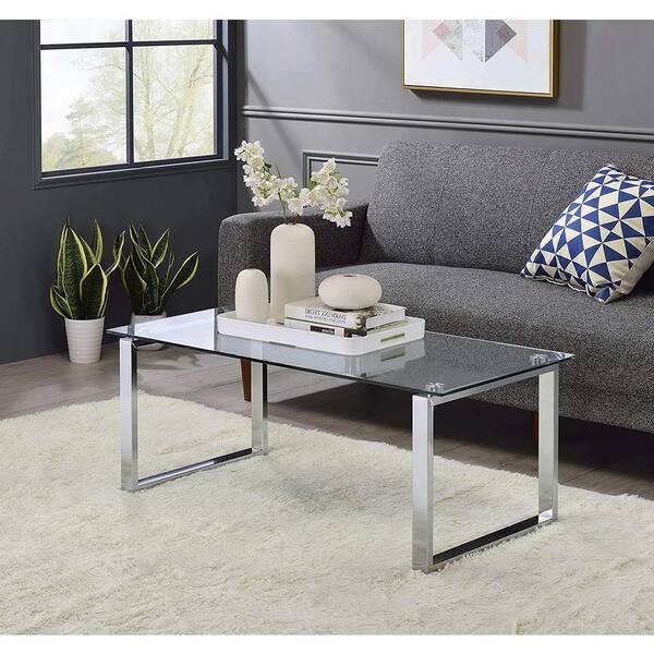 Signature Home SignatureHome Finish Chrome/Glass Material Metal Coffee  Table With Top Glass Dimensions: 40\