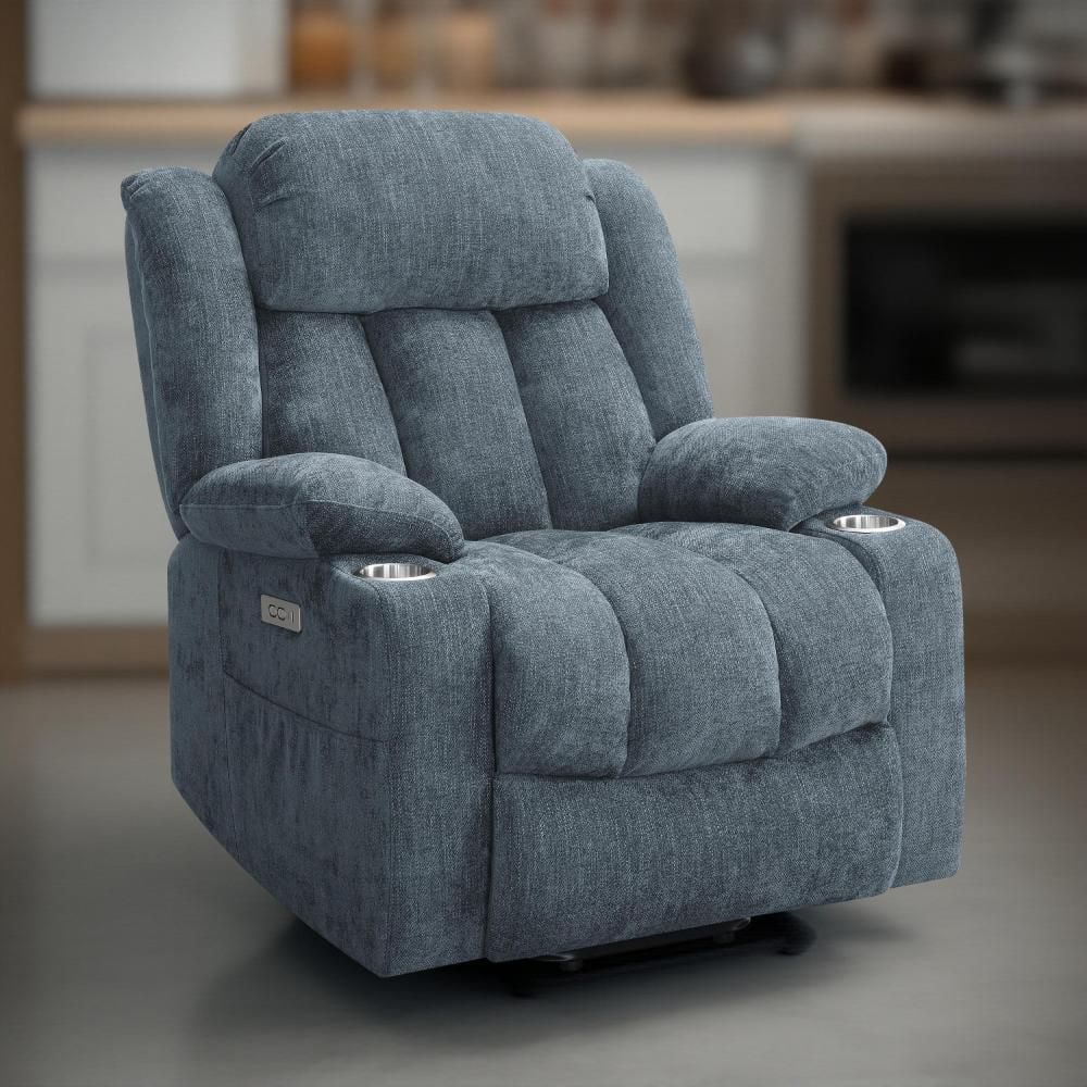 Limi Slate Blue Fabric Glider Power Recliner Chair with Cup Holders price history on PriceWatchPro
