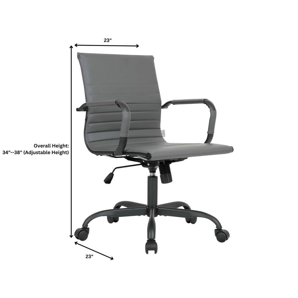 Gray Faux Leather Swivel Executive Office Chair with Metal Frame