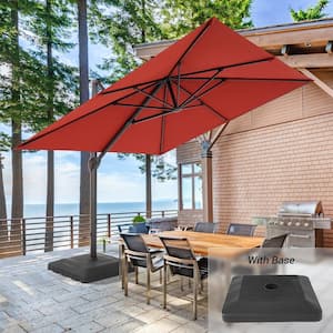 10 ft. x 10 ft. Aluminum Cantilever Patio Umbrella with a Base/Stand, Outdoor Offset Hanging Rotatable Umbrellas in Red