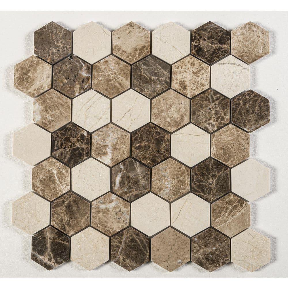 Montage Brown and Tan Matte Honeycomb Mosaic Tile