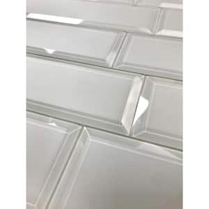 Frosted Elegance Matte White Beveled Subway 3 in. x 12 in. Glass Peel and Stick Tile (10.5 sq. ft./Case)