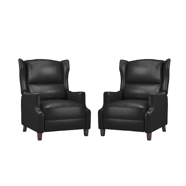 JAYDEN CREATION Leen Black Genuine Leather Recliner with Solid Wood Legs (Set of 2)