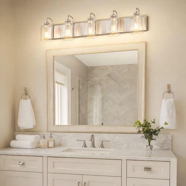 36 in. 5 Light Brushed Nickel Vanity Light with Clear Glass Shade