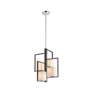 Regis Falls 20.13 in. W x 25 in. H 4-Light Black and Chrome Pendant Light with Frosted Glass Shades