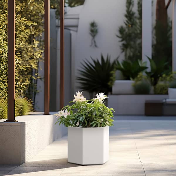 Sapcrete Lightweight 12 in. H Large Crisp White Geometric Concrete Plant Pot/Planter for Indoor and Outdoor