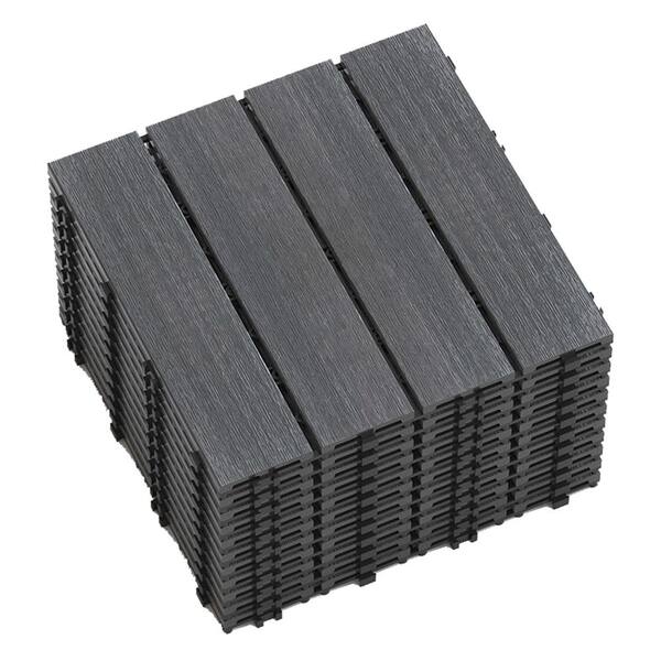 Afoxsos 1 ft. x 1 ft. Dark Gray Plastic Composite Interlocking Deck Tiles Set, All-Weather Resistant, Easy to DIY (11-Pack)