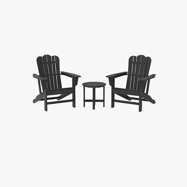 TIRAMISUBEST 30.71 in. x 31.1 in. x 36.22 in. Black Plastic Adirondack Chair Set with 1 Side Table (2-Pack)