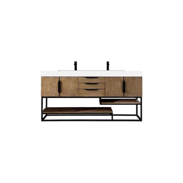 James Martin Vanities Columbia 72.5 in. W x 19 in. D x 36 in. H Double Bath Vanity in Latte Oak with Mineral Composite Top in Glossy White