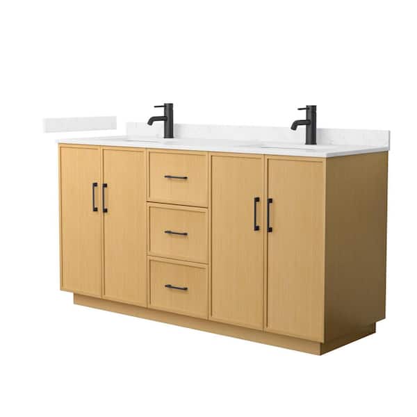 Wyndham Collection Elan TK 66 in. Double Freestanding Light Oak Bath Vanity with Carrara Cultured Marble Top (Assembled)