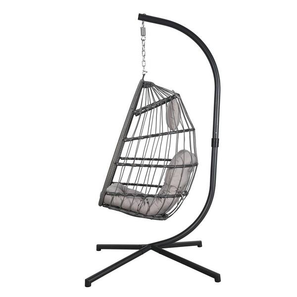 Patiorama Indoor Outdoor Egg Swing Chair with Stand, Oversized  Cocoon-Shaped Rope Woven Hanging Chair W/Cushion, Safety Strap, Patio  Wicker Foldable