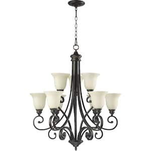 Bryant 9-Light Oiled Bronze Chandelier with Amber Scavo Glass