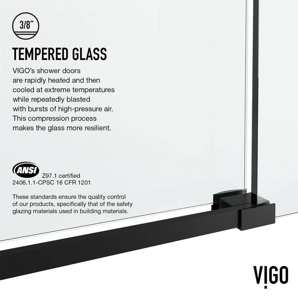 Elan Hart 72" Matte Black Frameless Sliding Shower Door with Clear Glass