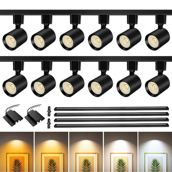 13ft.12-Light Black Integrated LED Ceiling Mounted Hardwired Track Lighting Kit With Cylinder Rotatable Head for Kitchen