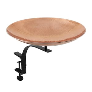 14 in. Dia Polished Copper Plated Stainless Steel Birdbath Bowl with Rail Mount Bracket