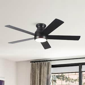 52 in. Indoor Matte Black Ceiling Fan With Light Kit Integrated LED And Remote Control