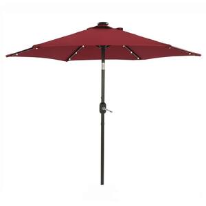 7.5 ft. Steel Market Solar Lighted Tilt Patio Umbrella in Wine