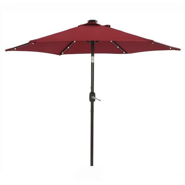 maocao hoom 7.5 ft. Hexagon Solar Lighted Market Patio Umbrella with Tilt and Crank in Red