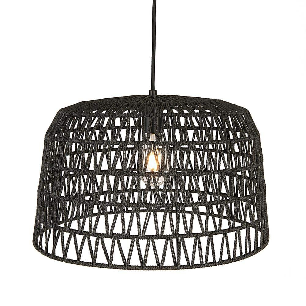 Farmhouse Black Woven Paper Rope LED Chandelier, 20.5"