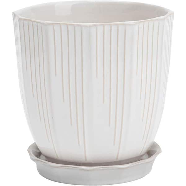 6 in. White Ceramic Planter (with Drainage and Saucer)