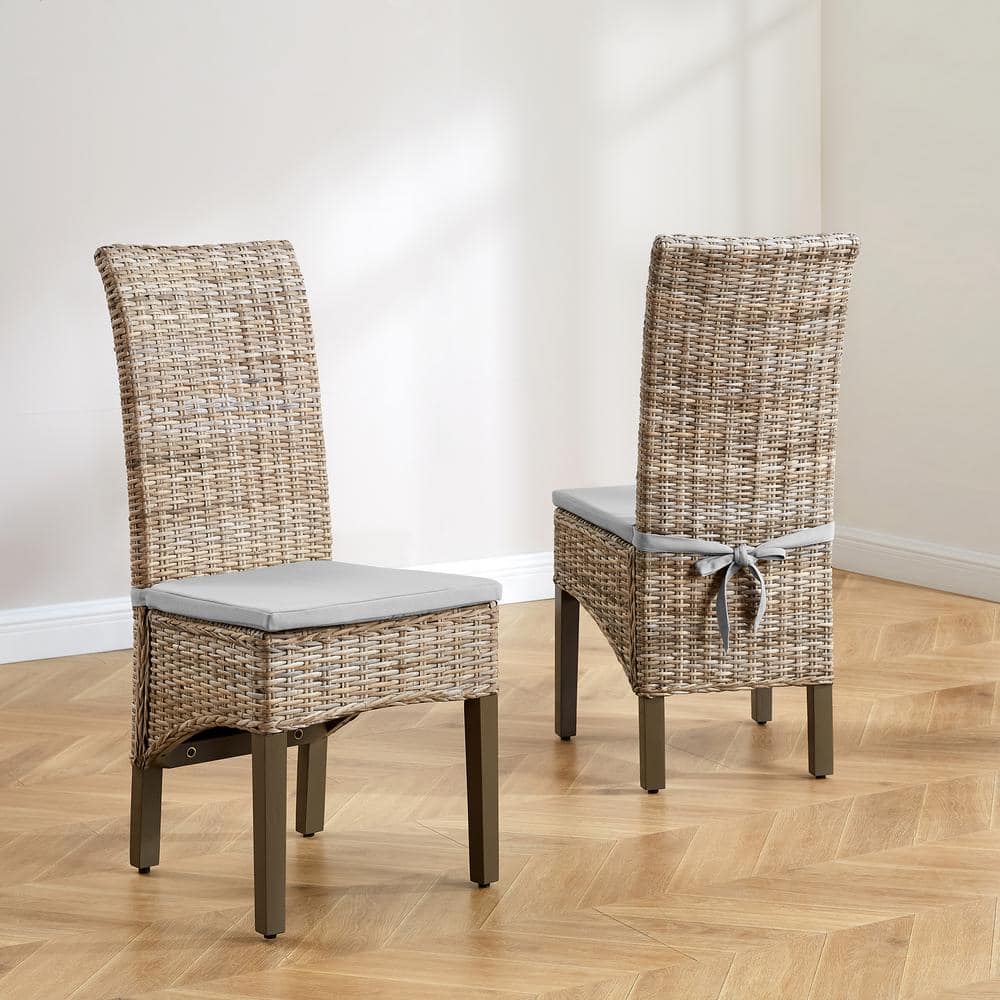 Edelyn High Back Brown Rattan Side Chair with Cushions